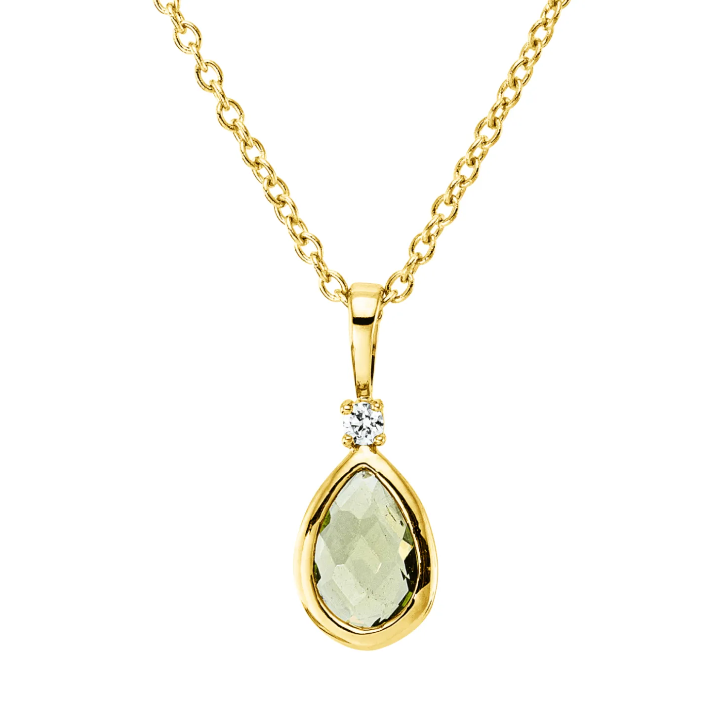 Collier Tropfen aus 750 Gelbgold Peridot 0,36ct Brillant 0,02ct TW-SI L:45cm