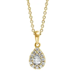 Collier Tropfen aus 750 Gold Gelbgold 13 Diamanten 0,25ct TW-SI L:45,7cm