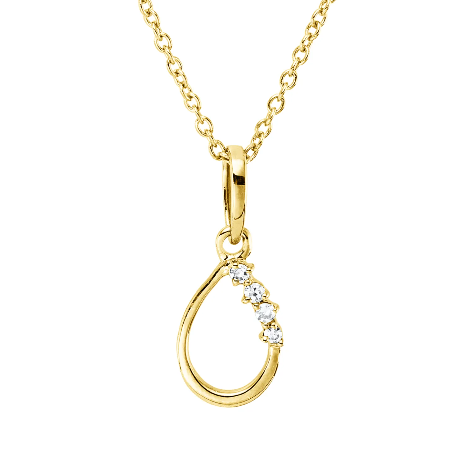 Collier Tropfen aus 750 Gold Gelbgold 4 Diamanten 0,03ct TW-SI L:45cm