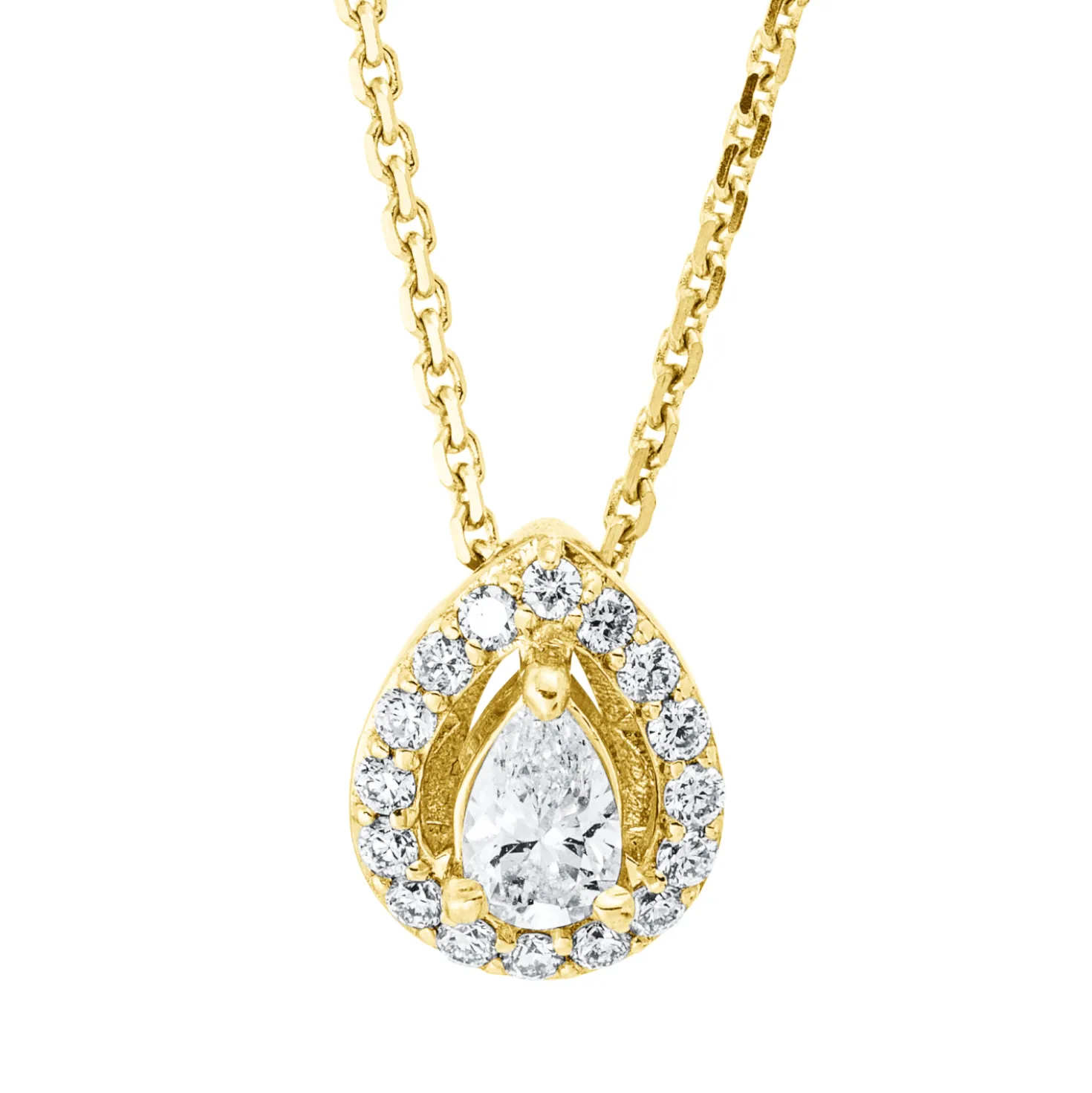 Collier Tropfen aus 750 Gold Gelbgold 17 Diamanten 0,32ct TW-SI L:45cm