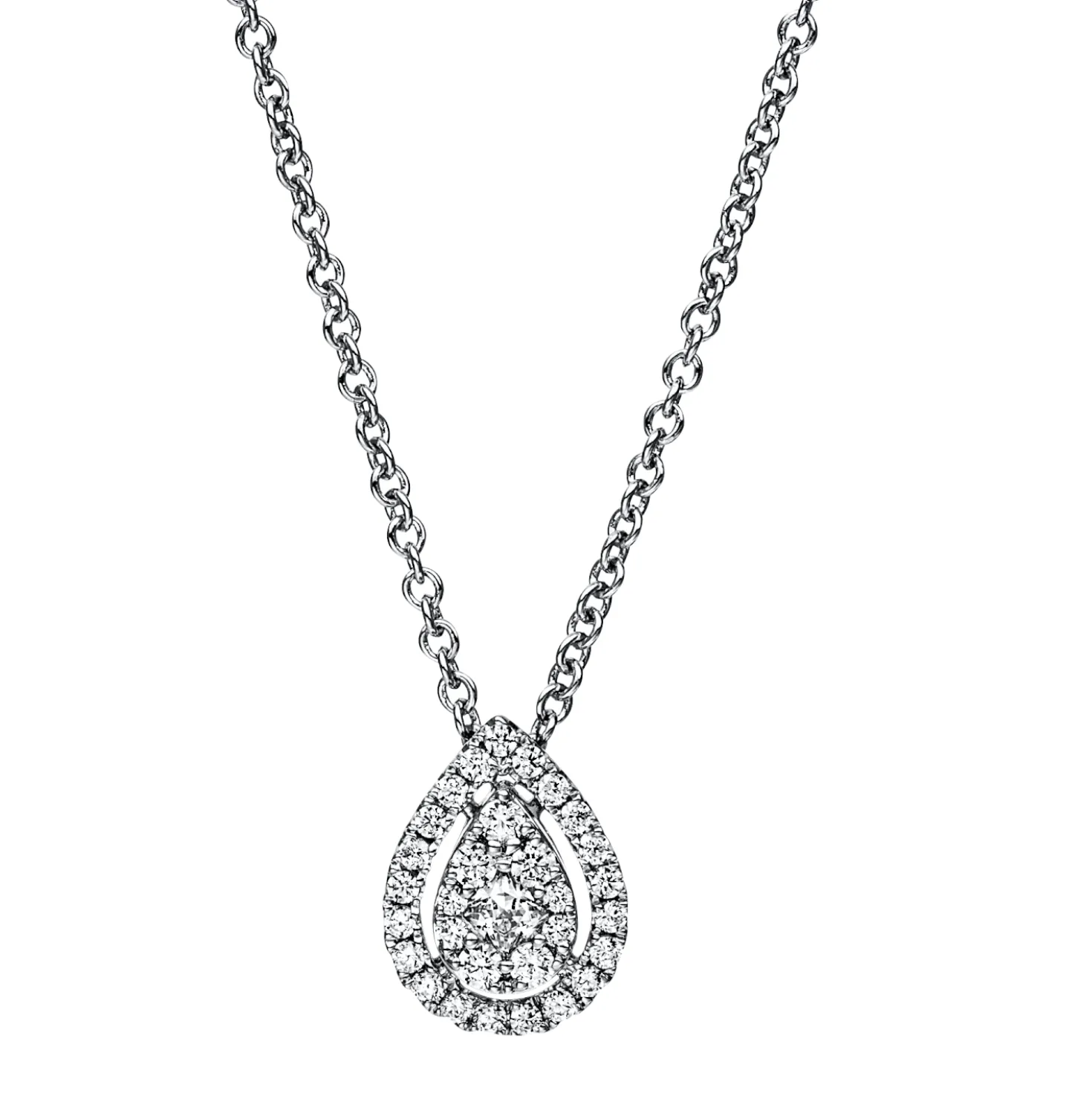 Collier Tropfen aus 585 Gold Weißgold 31 Diamanten 0,24ct TW-SI L:45cm