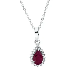 Collier Tropfen aus 750 Weißgold Rubin 0,46ct rot 18 Diamanten 0,09ct TW-SI L:45cm