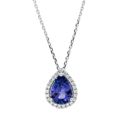 Collier Tropfen aus 750 Weißgold Tansanit 1,36ct blau 23 Brillanten 0,15ct TW-SI