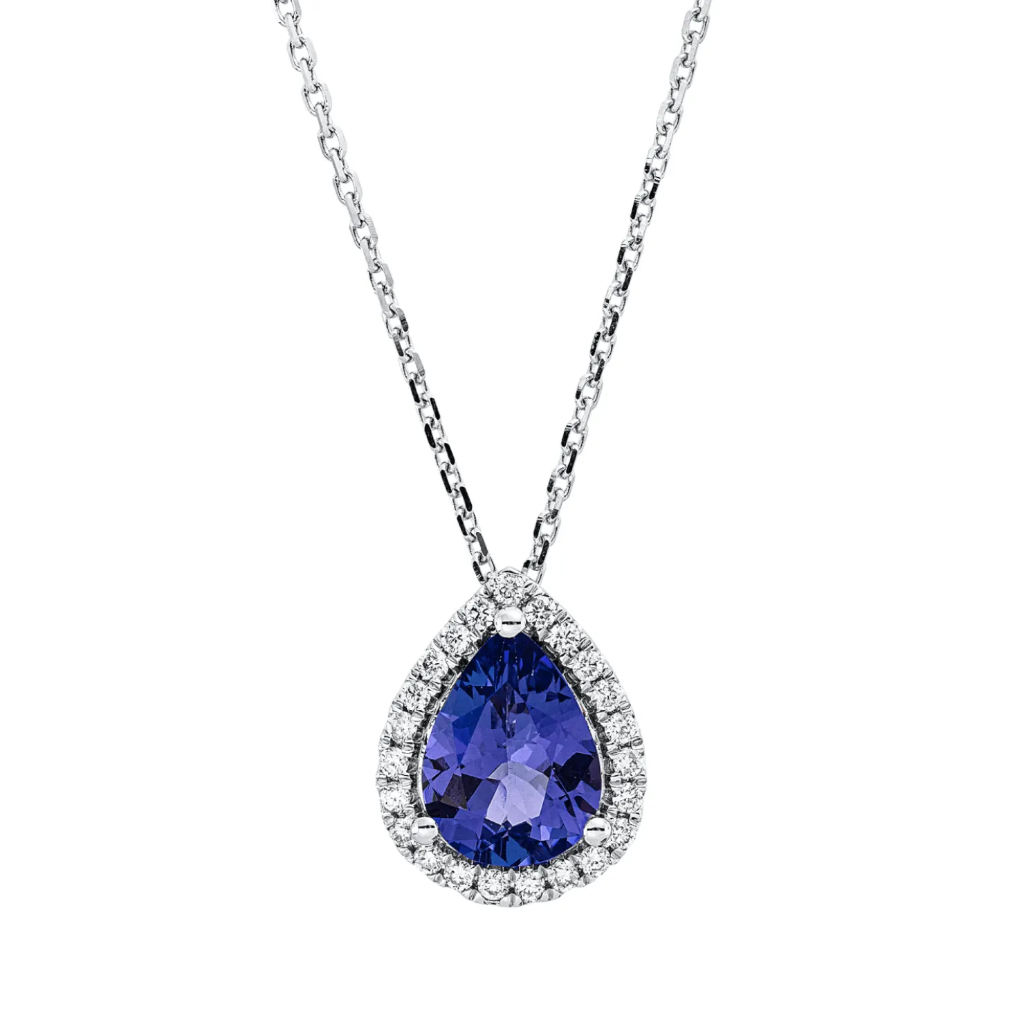 Collier Tropfen aus 750 Weißgold Tansanit 1,36ct blau 23 Brillanten 0,15ct TW-SI