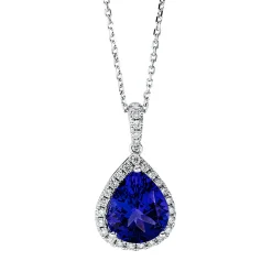 Collier Tropfen aus 750 Weißgold Tansanit 3,62ct blau 30 Brillanten 0,28ct TW-SI