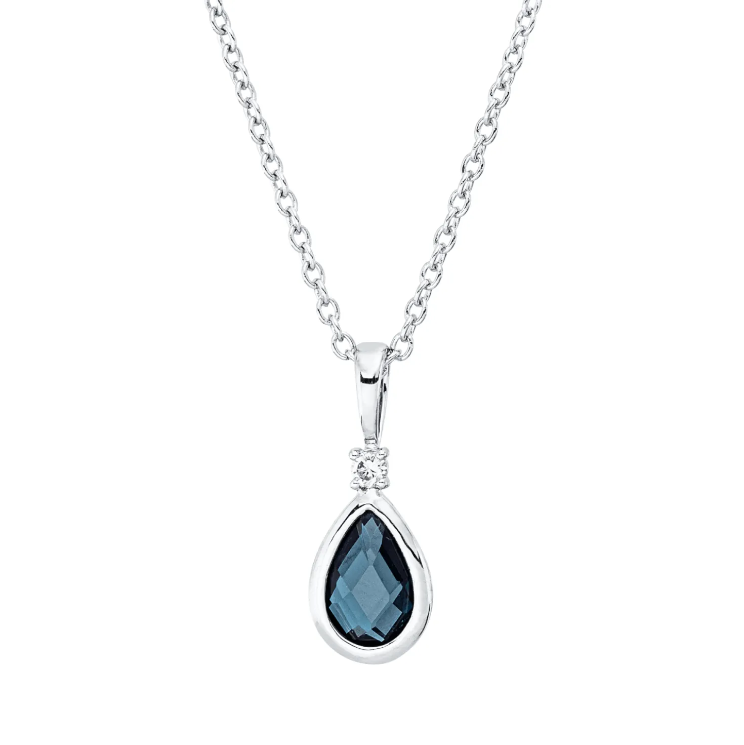 Collier Tropfen aus 750 Weißgold Topas 0,49ct London Blue Brillant 0,02ct TW-SI