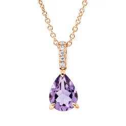 Collier Tropfen 750 Rotgold Amethyst 0,94ct pink 5 Brillanten 0,03ct TW-SI L:45cm