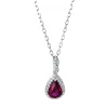 Collier Tropfen 750 Weißgold Rubin 0,75ct rot 30 Brillanten 0,09ct TW-SI L:45,7cm