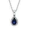 Collier Tropfen 750 Weißgold Saphir 0,57ct blau 15 Brillanten 0,09ct F-SI L:45cm