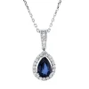 Collier Tropfen 750 Weißgold Saphir 0,68ct blau 24 Brillanten 0,15ct F-SI L:45cm