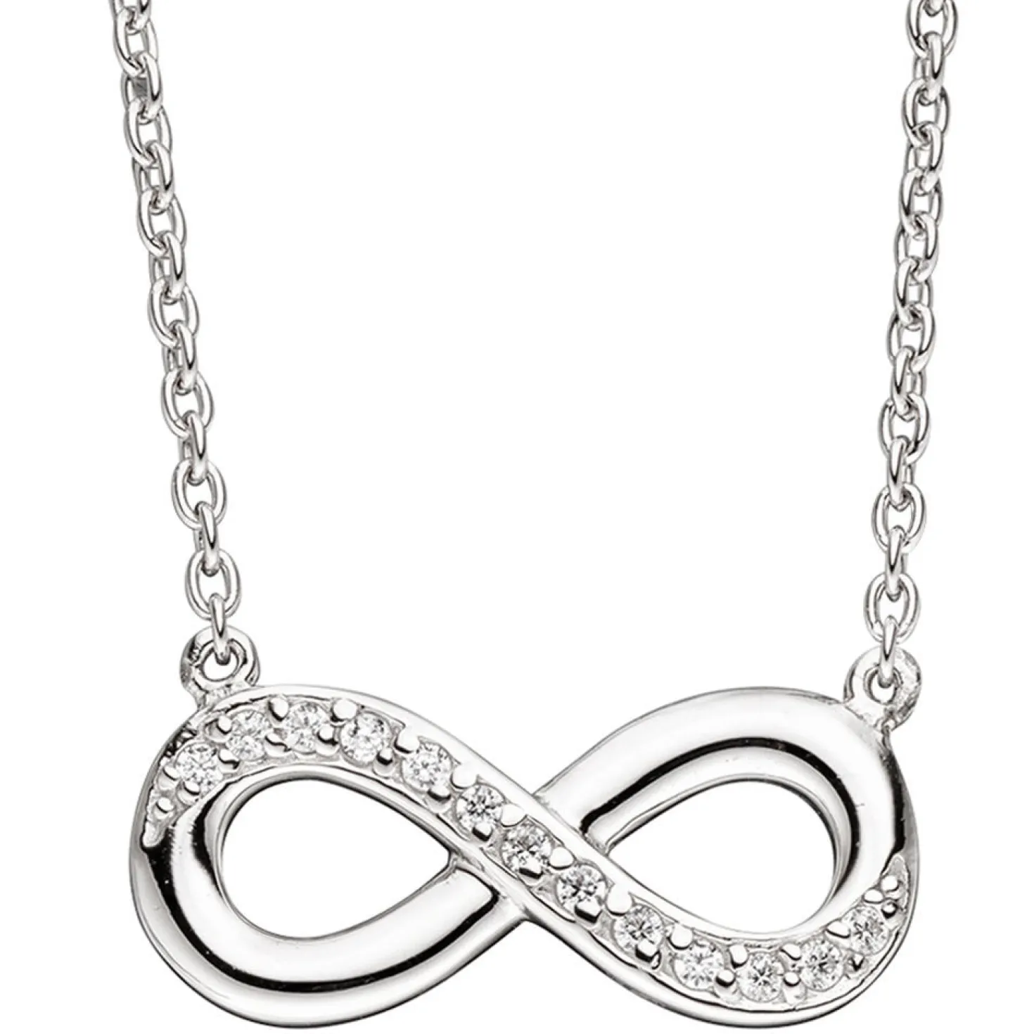 Collier Unendlichkeit Halskette mit Anhänger 925 Silber mit Zirkonia 41 cm