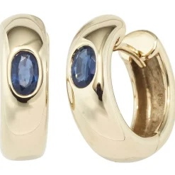 Creole Creolen 4,9mm Ohrringe mit echtem Safir Saphir blau 585 Gold Gelbgold