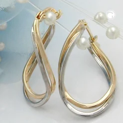 Creole Creolen Ohrringe, 22mm, 375 Gold, bicolor rhodiniert, Damen
