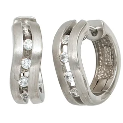 Creole Creolen Ohrringe, 16.8mm, mit Zirkonia, mattiert,925 Silber