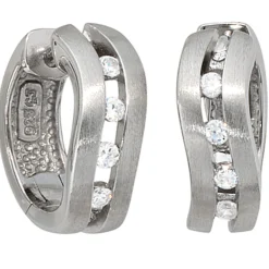 Creole Creolen Ohrringe, 16.8mm, mit Zirkonia, mattiert,925 Silber
