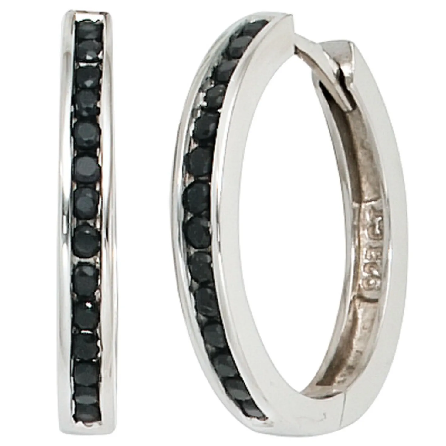 Creole Creolen Ohrringe 19,1mm 925 Silber Zirkonia schwarz Ohrschmuck