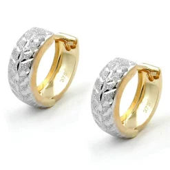 Creole Creolen 12x5mm Ohrringe diamantiert 375 Weißgold & Gelbgold Goldohrringe