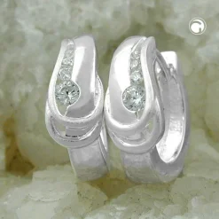Creole Creolen 14x6mm Ohrringe gewölbt mit Zirkonia 925 Silber Silberohrringe