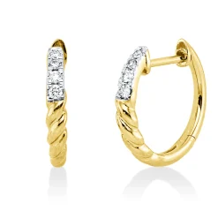 Creolen aus 750 Gelbgold 8 Brillanten 0,07ct TLB-SI 13,3x2,2mm Fassung rhodiniert