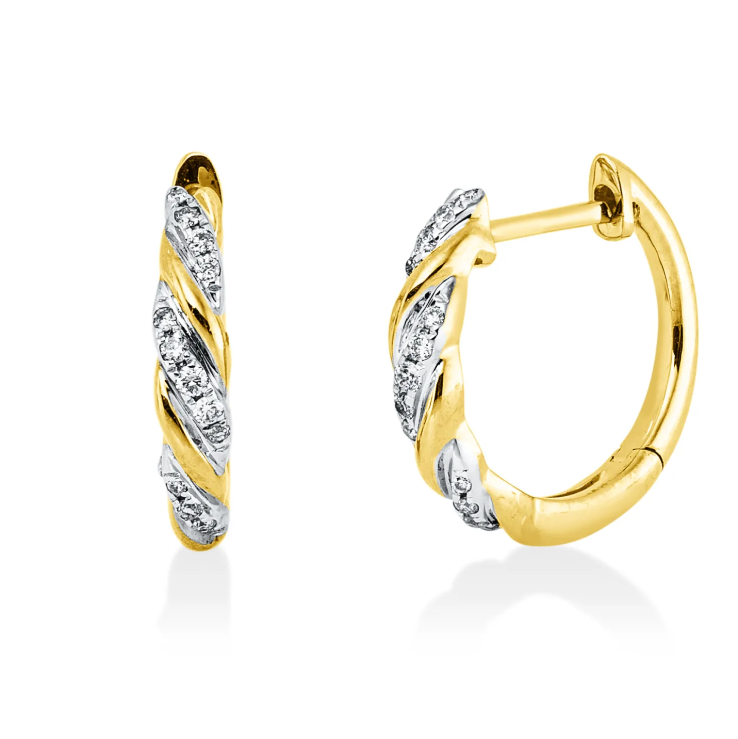 Creolen aus 750 Gelbgold 26 Brillanten 0,07ct TLB-SI 12,5x2,5mm Fassung rhodiniert