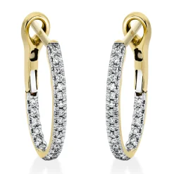 Creolen aus 750 Gelbgold 46 Brillanten 0,25ct TW-SI 18,2x1,9mm Fassung rhodiniert