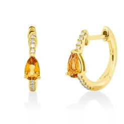 Creolen aus 750 Gelbgold 2 Citrine 0,32ct gelb 20 Diamanten 0,32ct W-SI 14,4x3,2mm