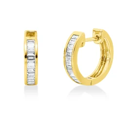 Creolen aus 750 Gelbgold 27 Diamanten Baguette-Schliff 0,51ct TW-SI 14x1,8mm