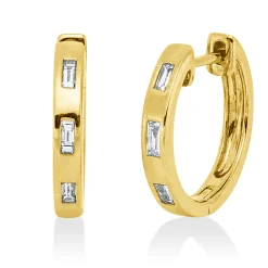 Creolen aus 750 Gelbgold 6 Diamanten Baguette-Schliff 0,13ct W-SI 13,7x2,2mm