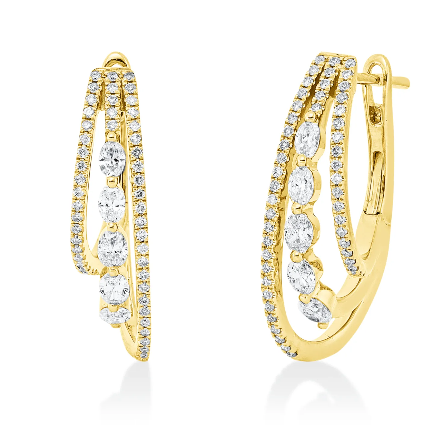Creolen aus 750 Gelbgold 110 Diamanten Fanatsy-Schliff 0,74ct TW-SI/PI 21,4x5,7mm