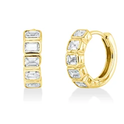 Creolen aus 750 Gelbgold 10 Diamanten Smaragd-Schliff 0,9ct F-SI 12,7x3,8mm