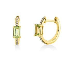Creolen aus 750 Gelbgold 2 Peridote 0,64ct grün 20 Diamanten 0,06ct W-SI 14,6x3mm