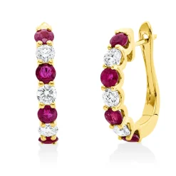 Creolen aus 750 Gelbgold 8 Rubine 1,48ct rot 6 Brillanten 0,8ct TW-SI 19,7x3,3mm