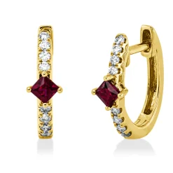 Creolen aus 750 Gelbgold 2 Rubine 0,22ct rot 16 Brillanten 0,14ct TW-SI 12,6x4mm
