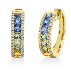 Creolen aus 750 Gelbgold 16 Saphire 1,9ct blau 76 Brillanten 0,3ct TW-SI 18x4,5mm