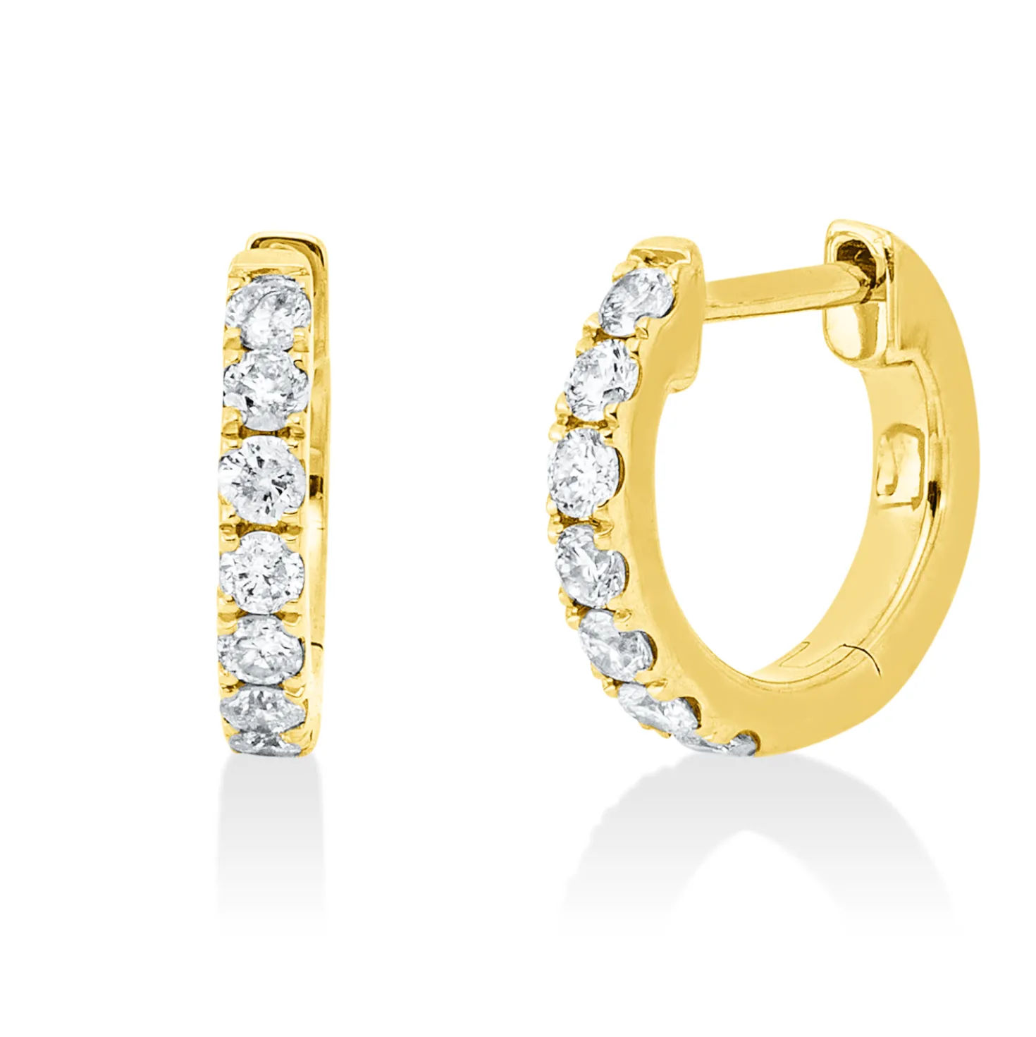 Creolen aus 585 Gold Gelbgold 14 Brillanten 0,24ct TW-PI 10,5x1,6mm