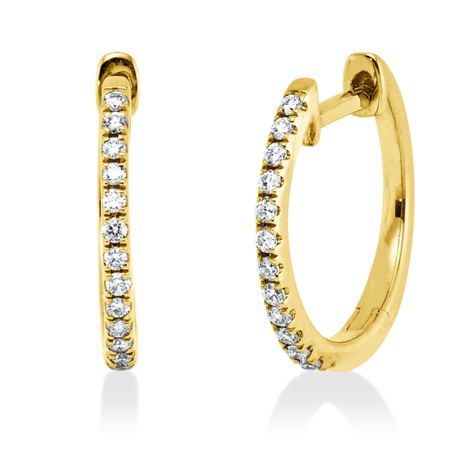 Creolen aus 750 Gold Gelbgold 30 Brillanten 0,12ct TW-SI 13,5x1,3mm