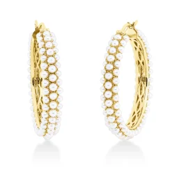 Creolen aus 750 Gold Gelbgold 208 Süßwasser-Perlen 1,8mm weiß