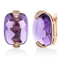 Creolen aus 750 Rotgold 2 Amethyste 33,66ct lila 80 Brillanten 0,32ct F-VSI/SI