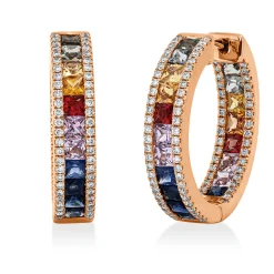 Creolen aus 750 Rotgold 38 Saphire 3,67ct mehrfarbig 176 Brillanten 0,65ct TW-SI