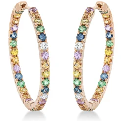 Creolen aus 750 Rotgold 58 Saphire 3,07ct mehrfarbig 4 Brillanten 0,15ct TW-VSI/SI
