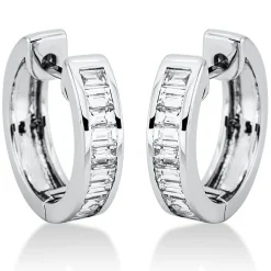 Creolen aus 750 Weißgold 20 Diamanten Baguette-Schliff 0,68ct TW-SI 14x1,8mm