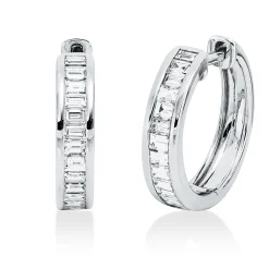 Creolen aus 750 Weißgold 26 Diamanten Baguette-Schliff 0,58ct TW-SI 14,9x3,4mm