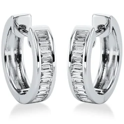 Creolen aus 750 Weißgold 29 Diamanten Baguette-Schliff 0,52ct TW-SI 14x1,7mm