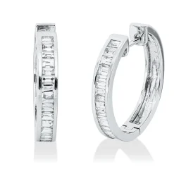 Creolen aus 750 Weißgold 41 Diamanten Baguette-Schliff 1,01ct TW-SI 20,8x3,5mm