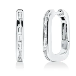 Creolen aus 750 Weißgold 14 Diamanten Baguette-Schliff 1,14ct TW-VSI 24,2x3,8mm