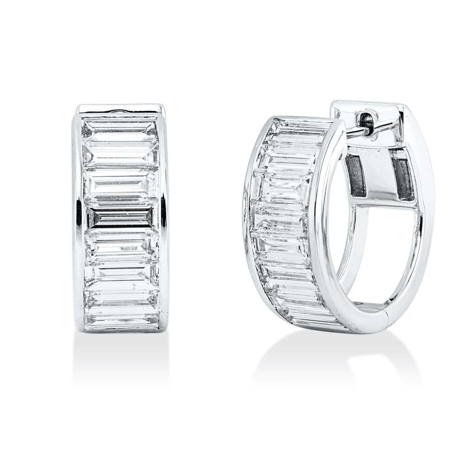 Creolen aus 585 Weißgold 16 Diamanten Baguette-Schliff 2,97ct W-SI 16,4x7mm