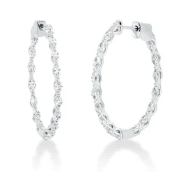 Creolen aus 750 Weißgold 34 Diamanten Navette-Schliff 0,89ct F-SI 26,1x1,4mm