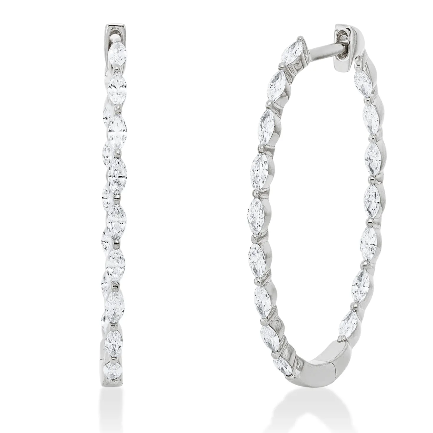 Creolen aus 750 Weißgold 32 Diamanten Navette-Schliff 0,96ct TW-SI 29,9x1,6mm