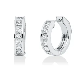 Creolen aus 585 Weißgold 12 Diamanten Prinzess-Schliff 1,14ct TW-SI 15x3,7mm