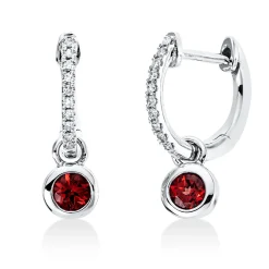 Creolen aus 750 Weißgold 2 Granate 0,39ct rot 20 Diamanten 0,06ct W-SI 15,8x4,8mm